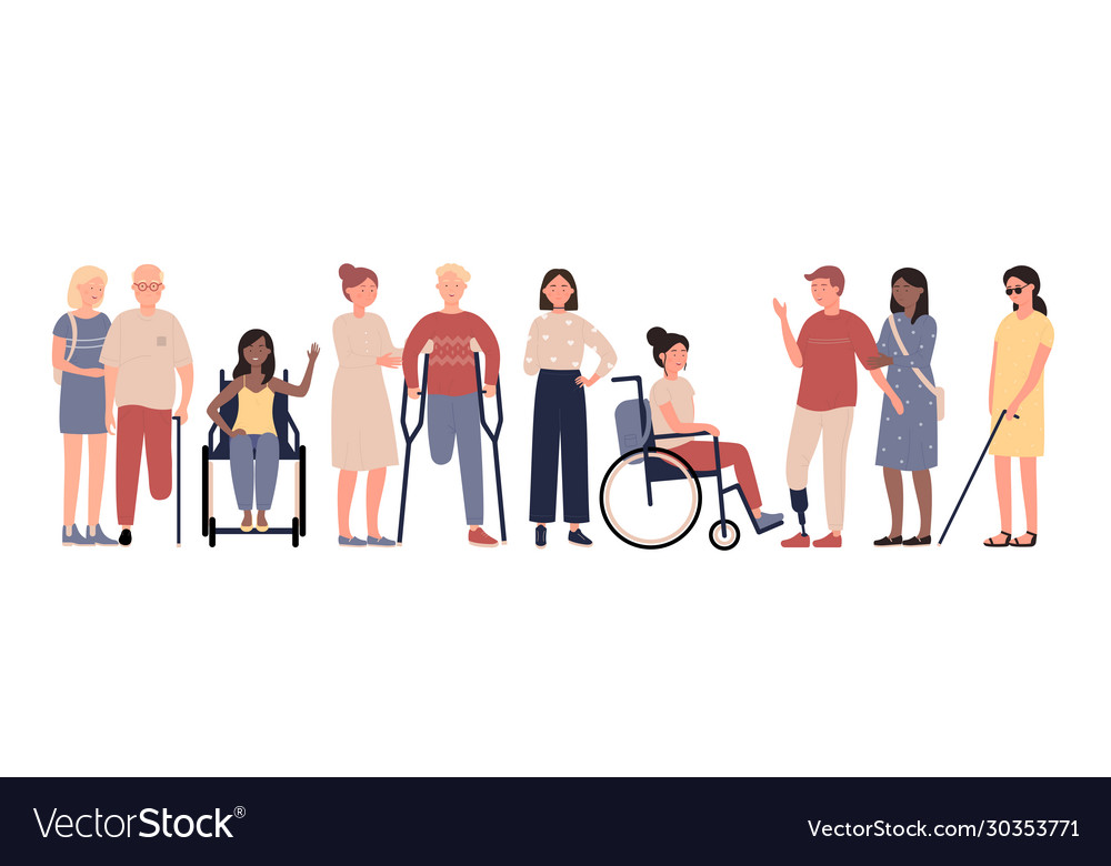 Multiracial disabled people with friends Vector Image