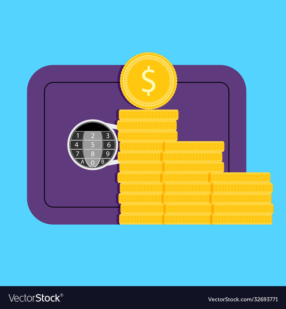 Safe money deposit box and golden stack coins Vector Image