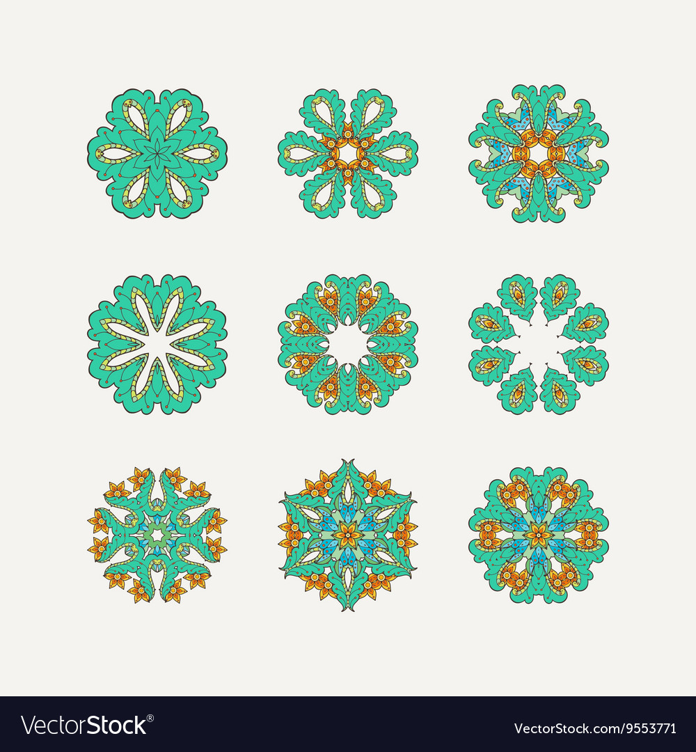 Set of ornate mandala symbols mehndi lace Vector Image