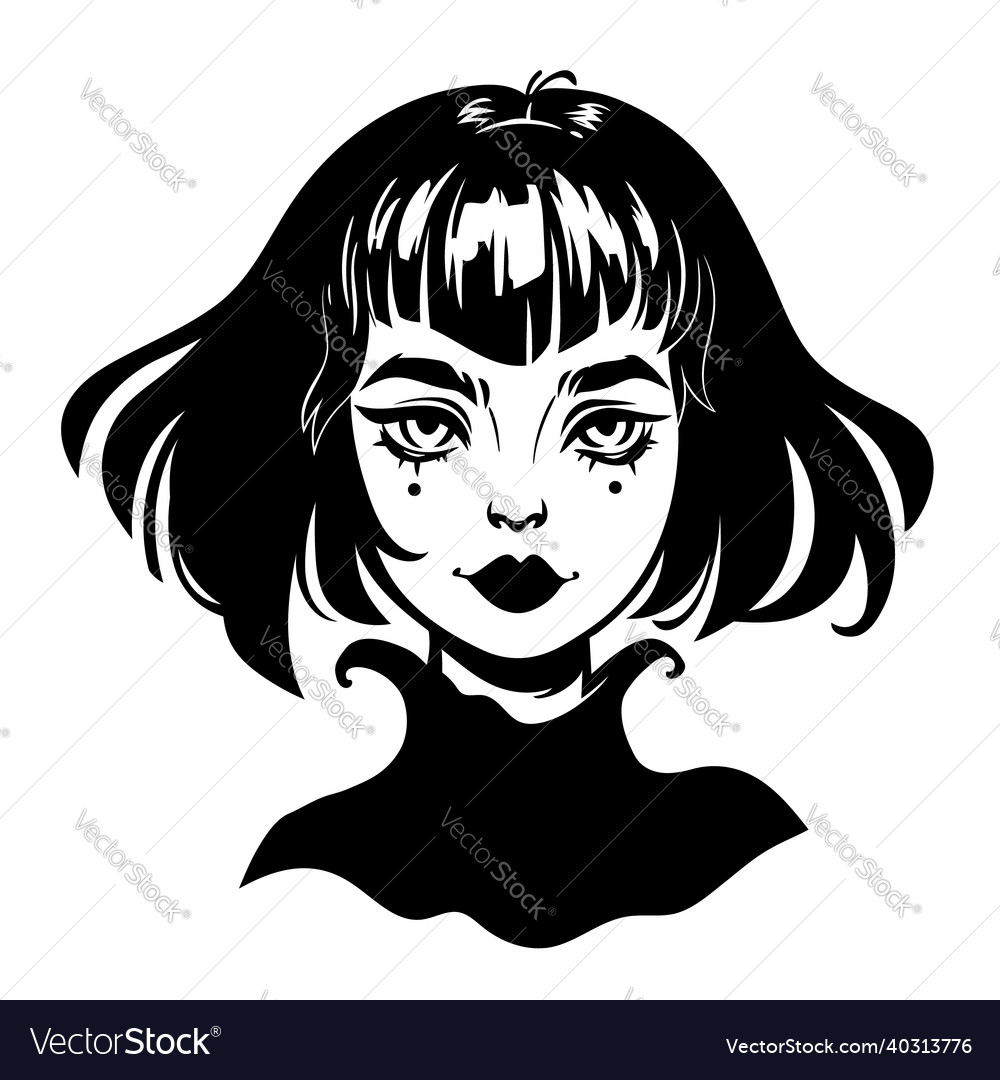 Cute smiling goth girl with short hair Royalty Free Vector