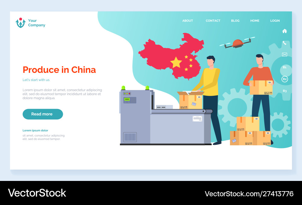 Produce in china people working with parcels web Vector Image