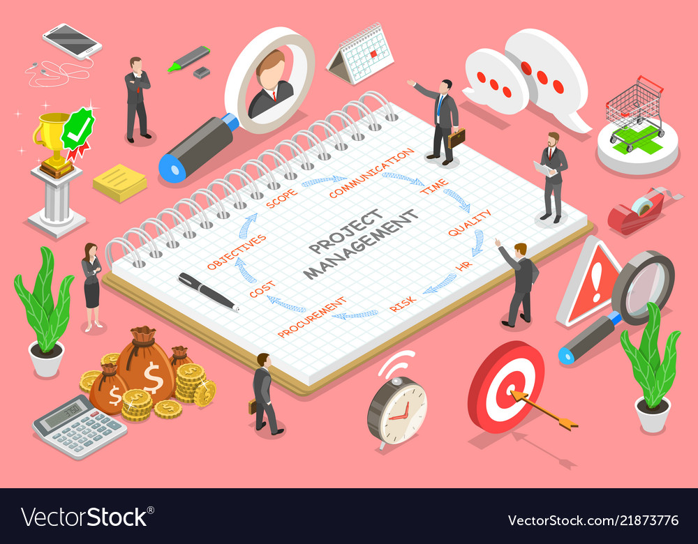 Project management isometric flat Royalty Free Vector Image