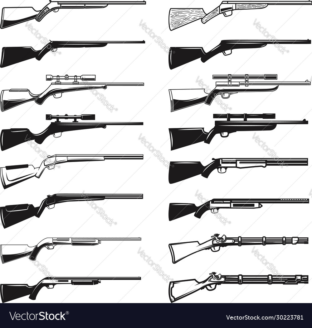 Big set hunting guns rifles design element vector image Big set hunting guns rifles design element