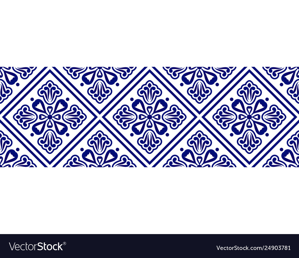 Blue and white flower seamless borders Royalty Free Vector