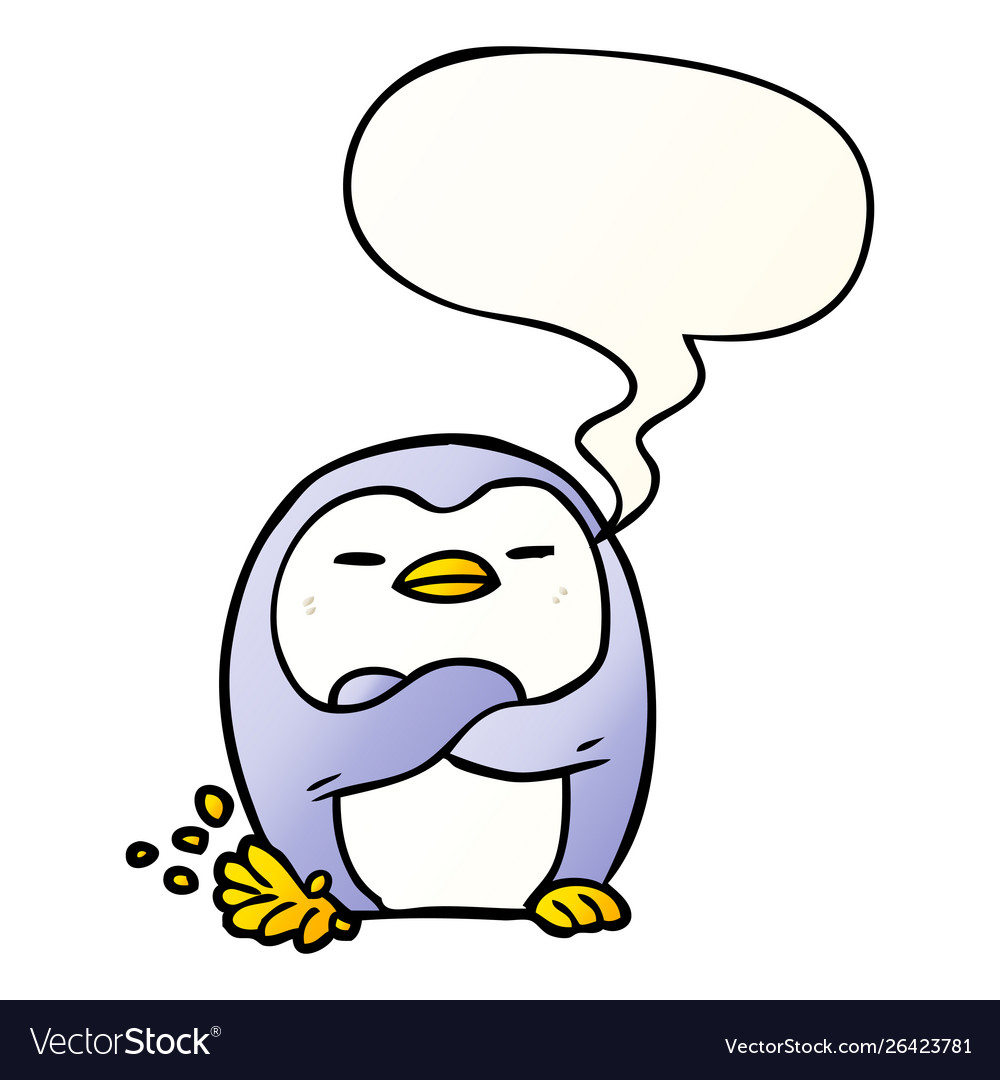 Cartoon penguin tapping foot and speech bubble