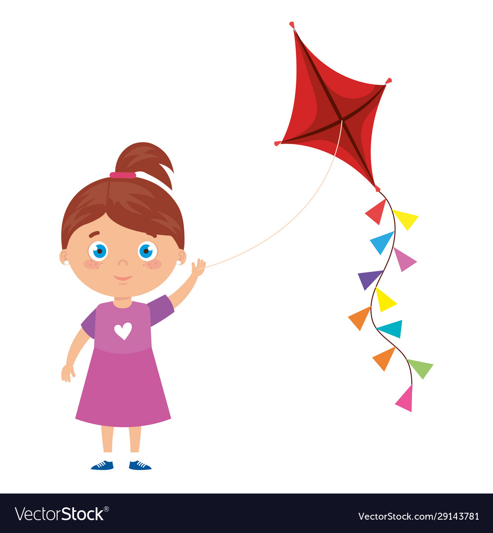 Cute little girl with kite isolated icon Vector Image