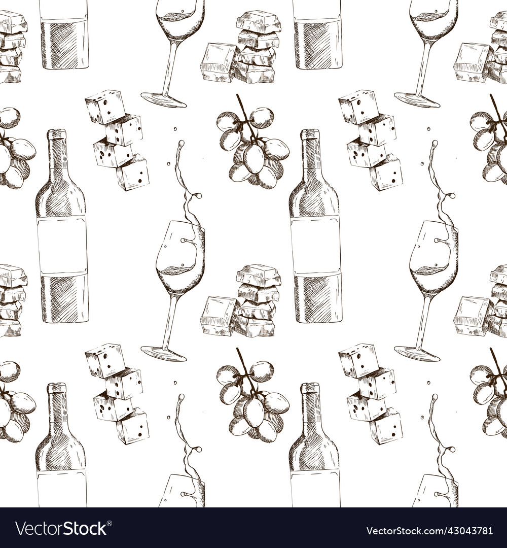 Sketch-style pattern with a bottle of wine Vector Image