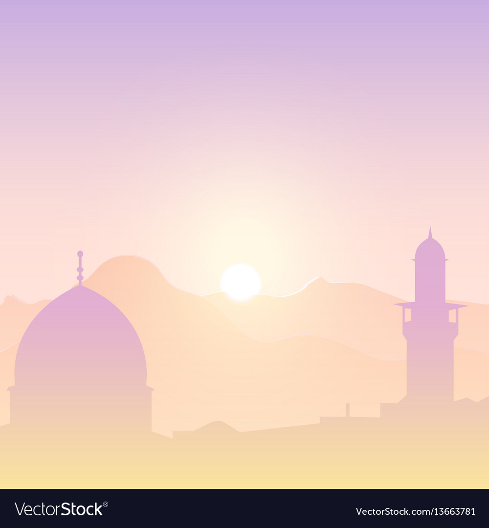 Sonnenuntergangslandschaft mit Moscheen