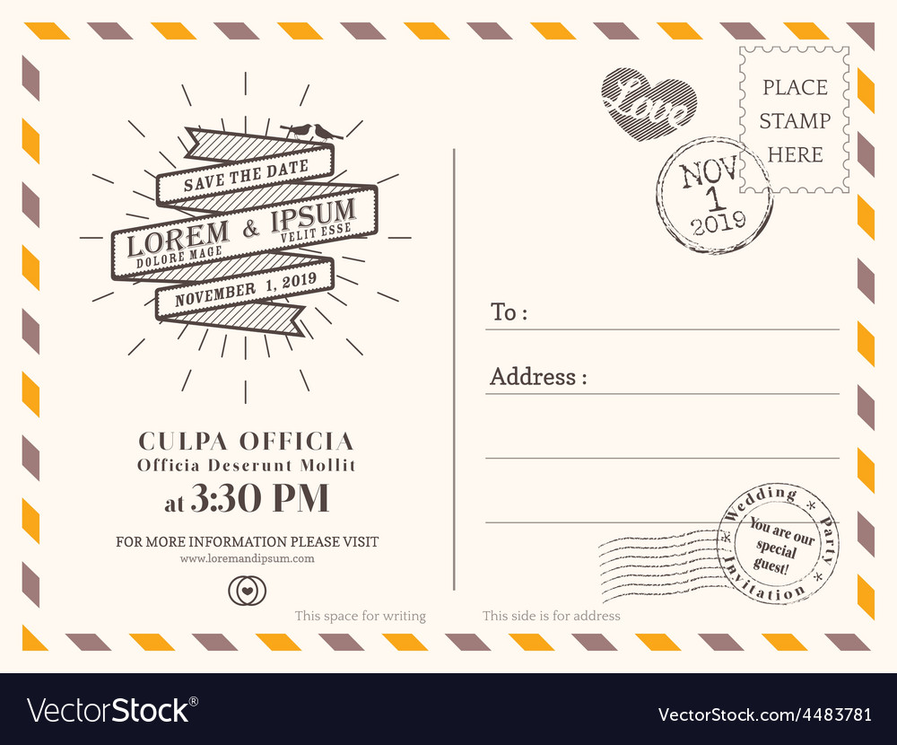 Vintage wedding postcard background template Vector Image With Save The Date Postcard Templates