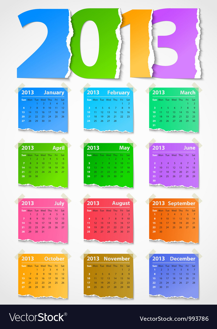 Calendar 2013 Colorful Torn Paper Royalty Free Vector Image