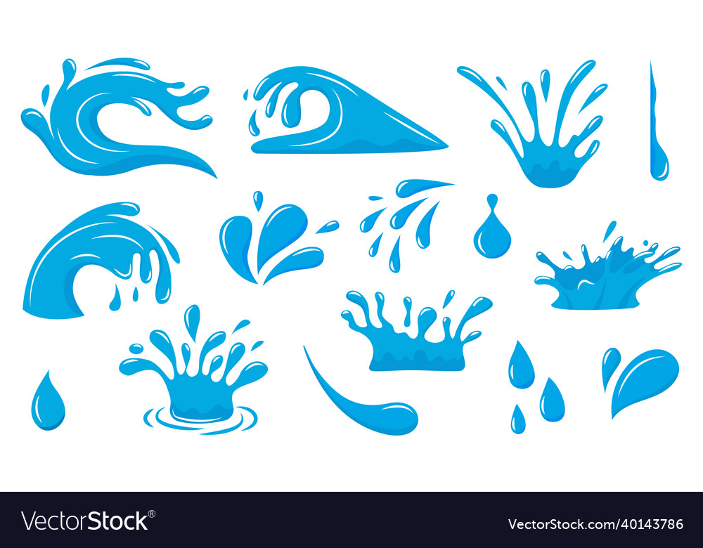Cartoon water splash blue liquid spill raindrop vector image Cartoon water splash blue liquid spill raindrop
