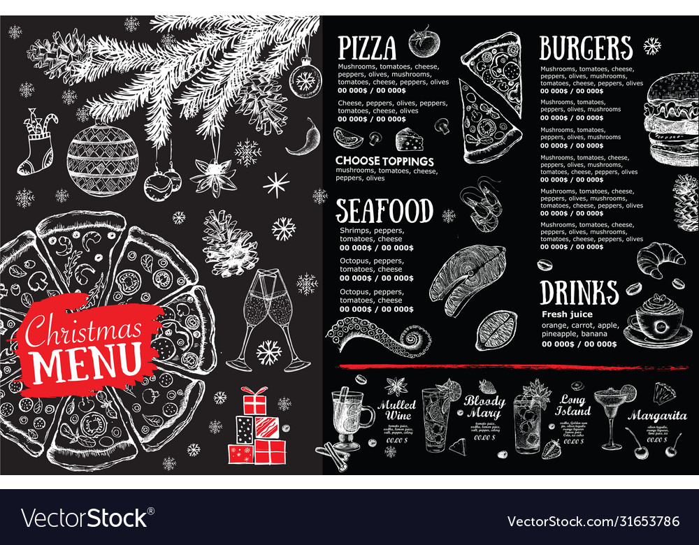 Christmas menu cafe food flyer restaurant