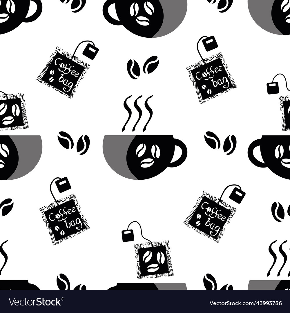 Coffee bag and cups seamless pattern