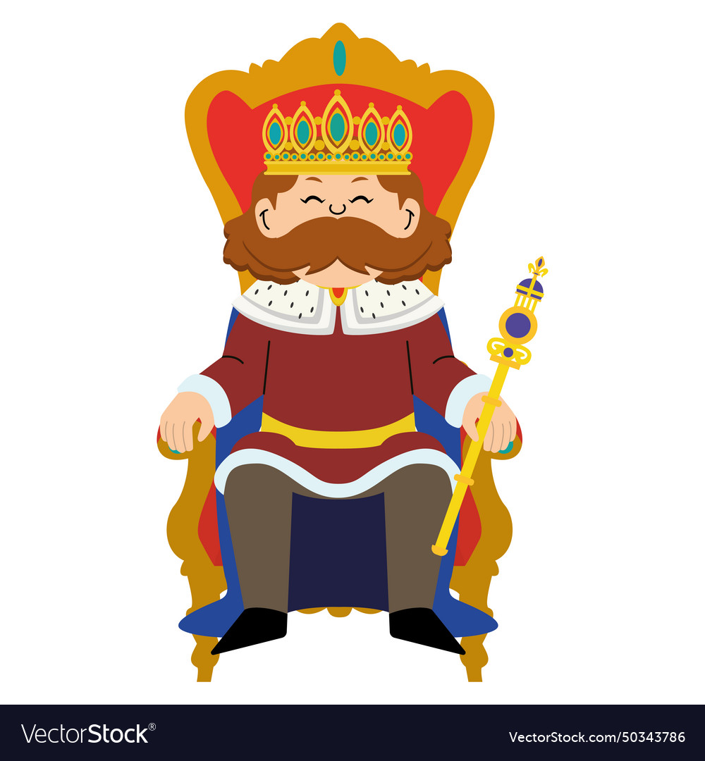 Cute king character with crown Royalty Free Vector Image