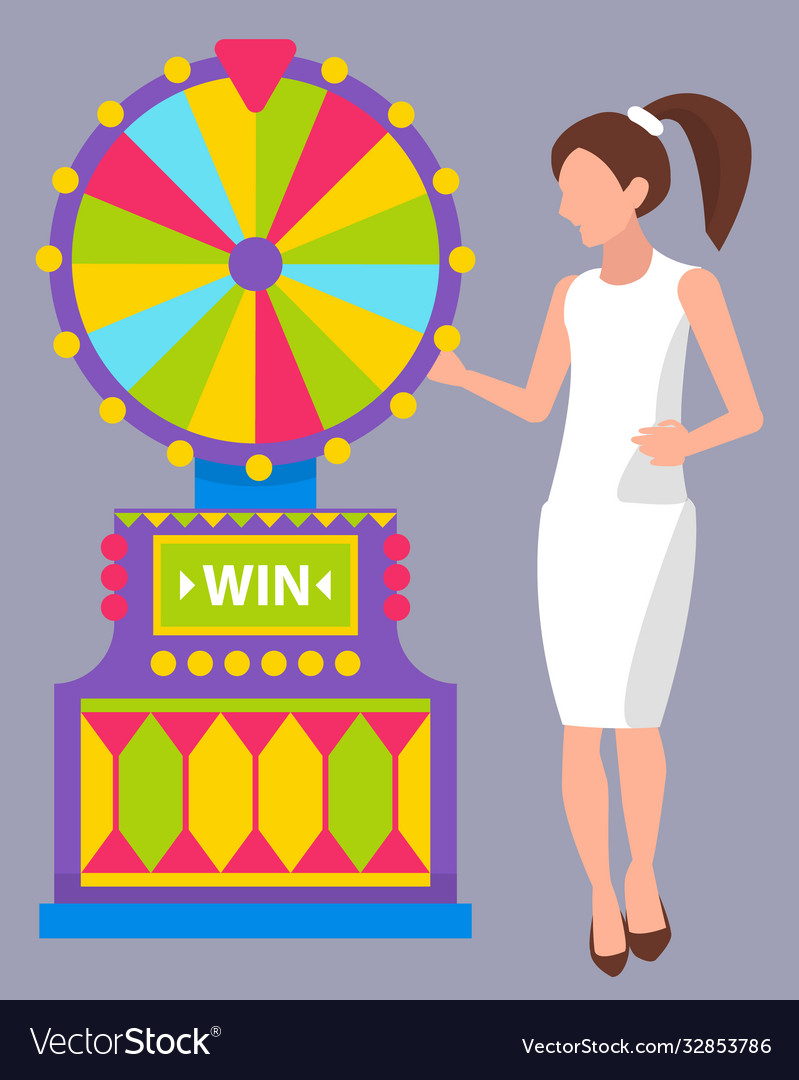 Girl wearing white dress spinning roulette wheel