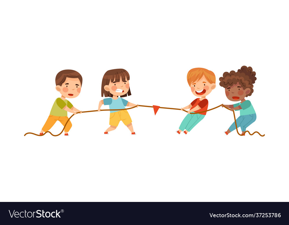 Little boy and girl playing tug war or rope Vector Image