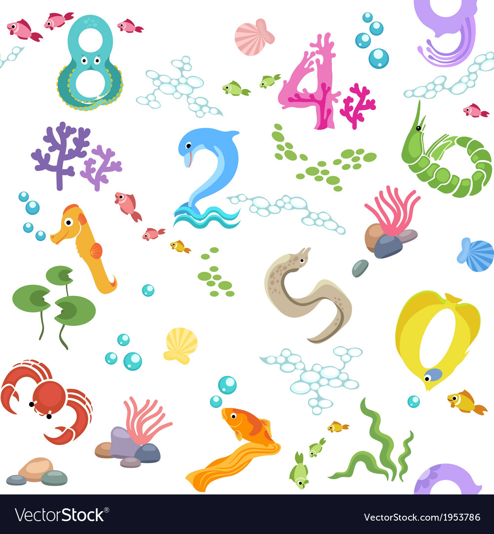 Numbers like sea inhabitants seamless pattern Vector Image