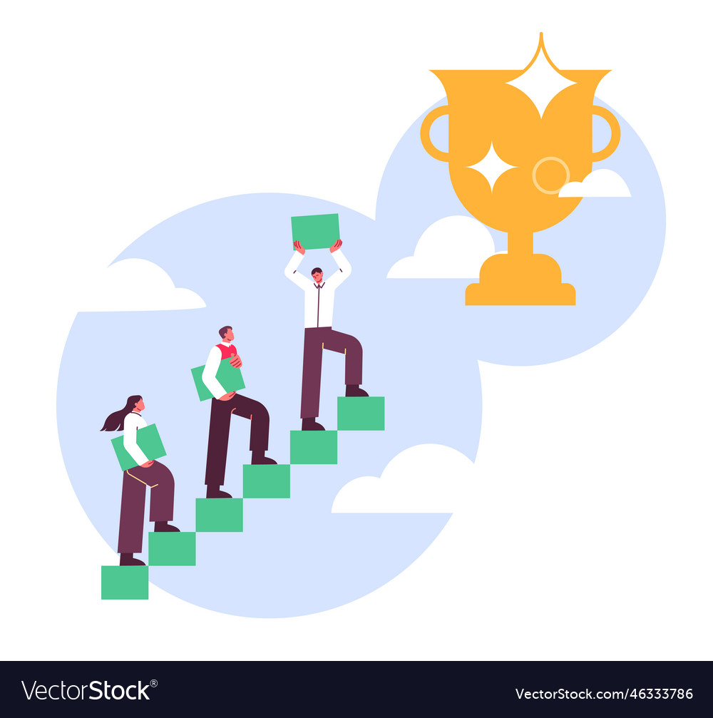 People walk up the stairs to victory Royalty Free Vector