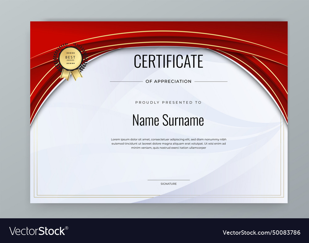 Red And Gold Certificate Design With Luxury Vector Image