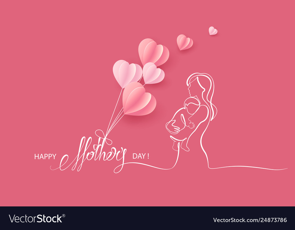 Woman hold her baby with air balloons Royalty Free Vector