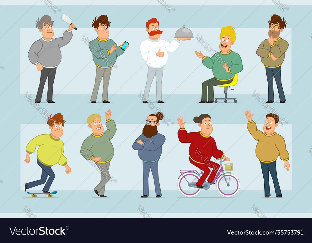 Cartoon flat funny fat smiling boy character set Vector Image