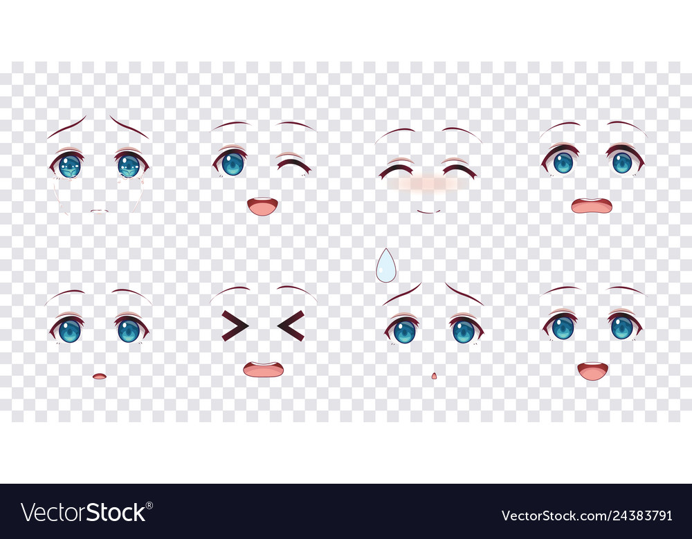 Emotions blue eyes of anime manga girls Royalty Free Vector