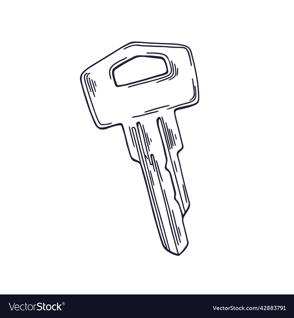 Etched drawing of modern contoured door key