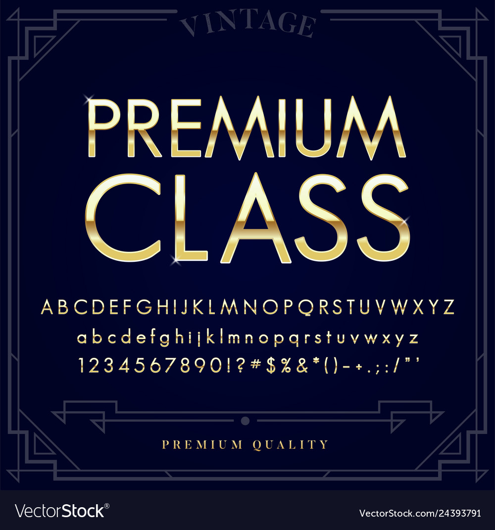 Gold metallic font set letters numbers Royalty Free Vector