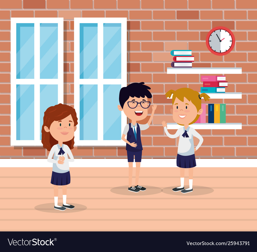 Little students group in school scene