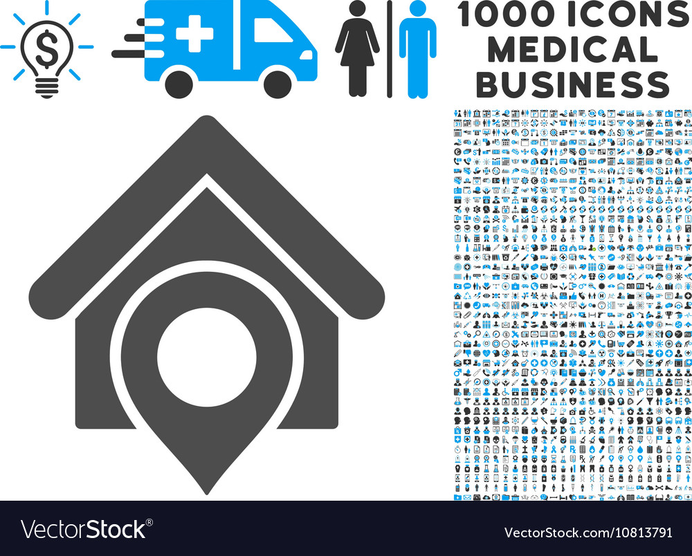 Realty location icon with 1000 medical business