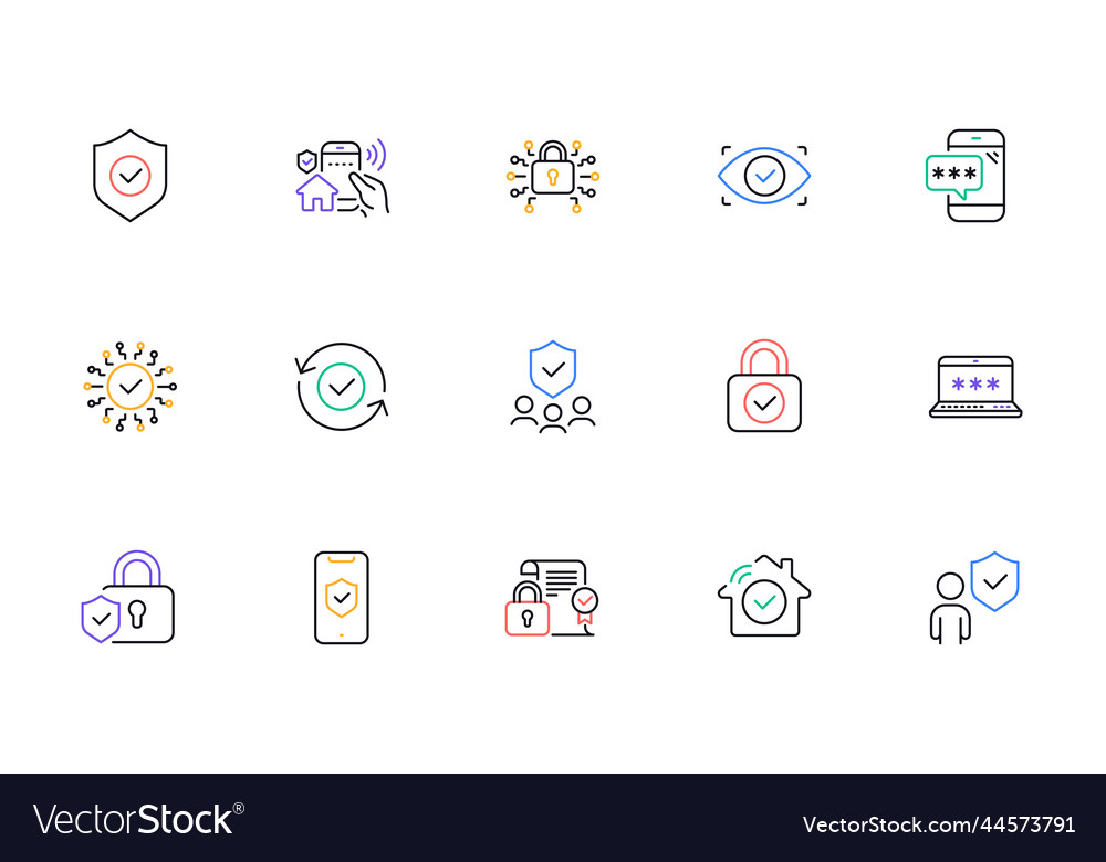 Security line icons set cyber lock unlock