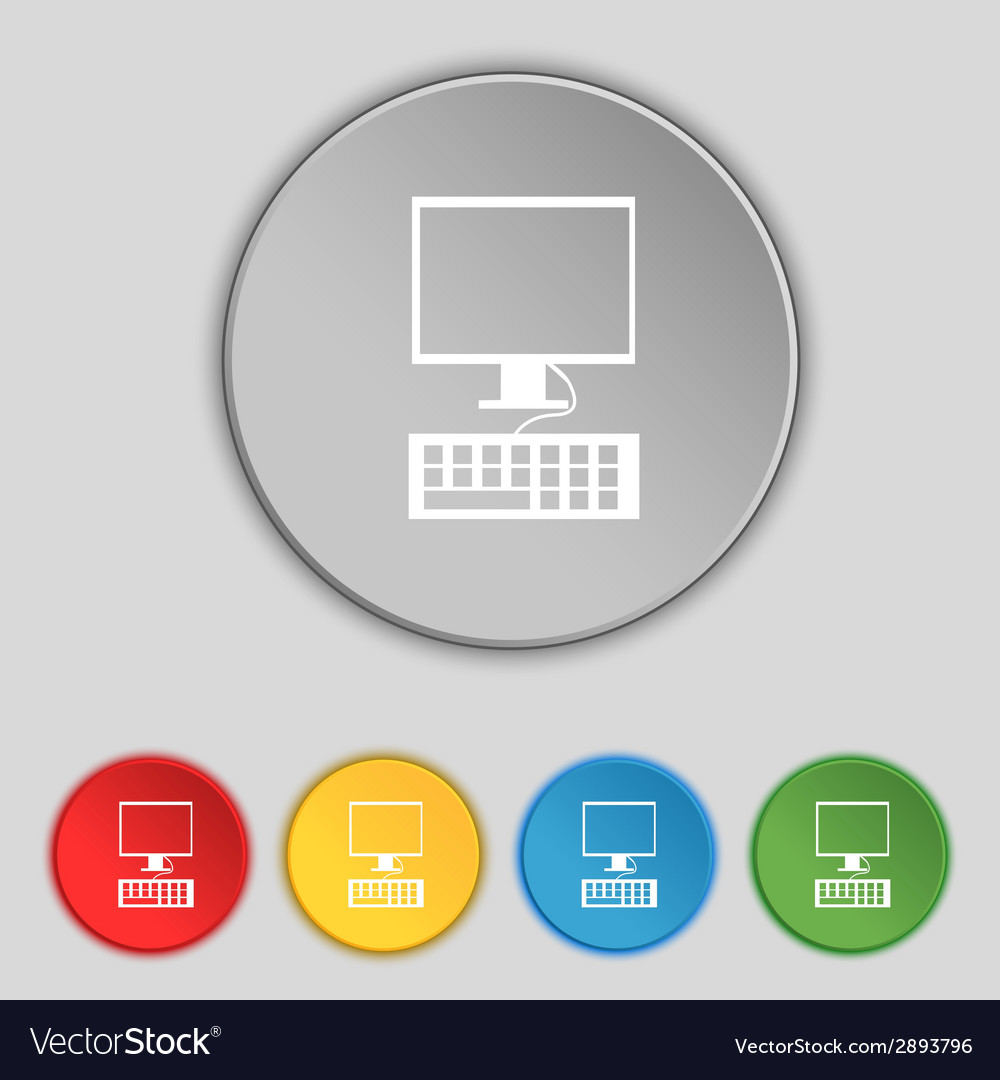 Computer monitor and keyboard icon set colourful Vector Image