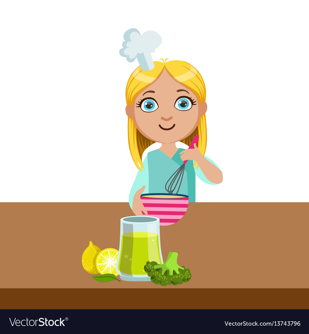 Girl Mixing In Bowl With Whip Cute Kid In Chief Vector Image