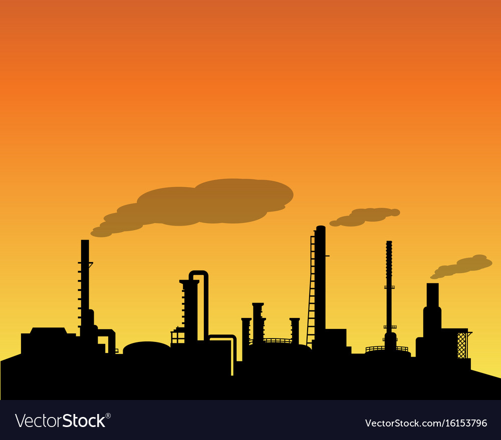 Oil refinery industry silhouette in daytime Vector Image