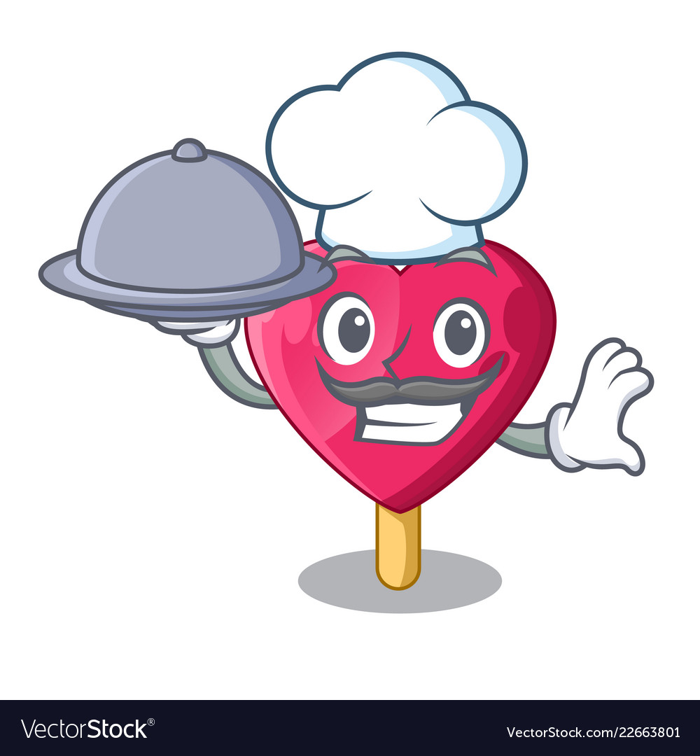 Chef with food heart shaped ice cream the cartoon