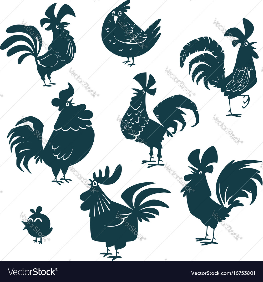 roosters and chickens cartoon set royalty free vector image