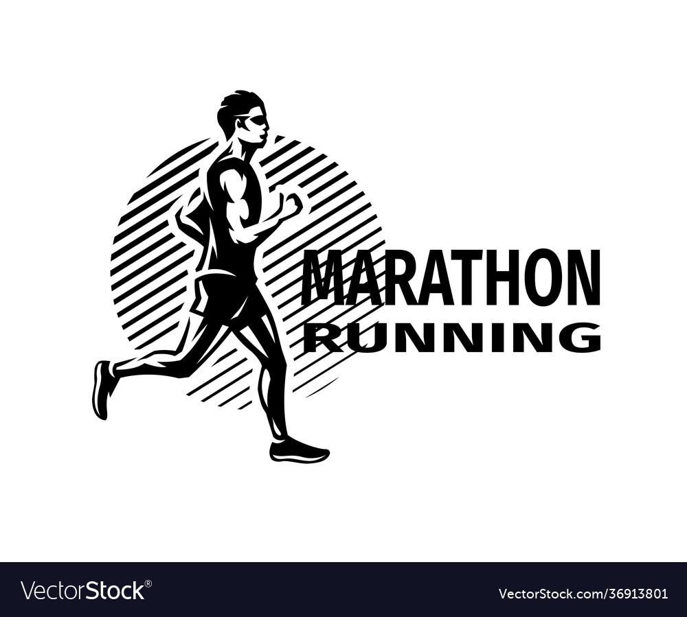 Run marathon running man logo emblem Royalty Free Vector