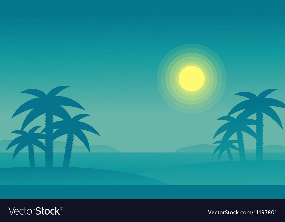 Silhouette of beach and palm at night Royalty Free Vector