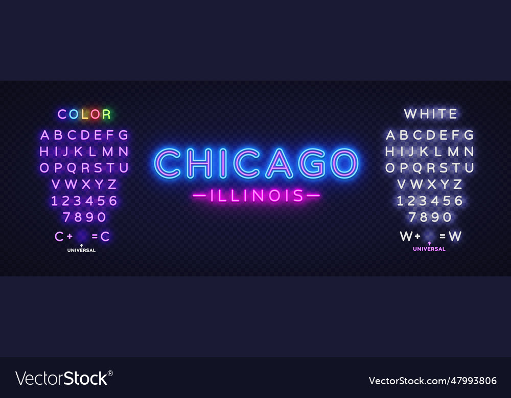 Blue chicago neon in vintage style on light