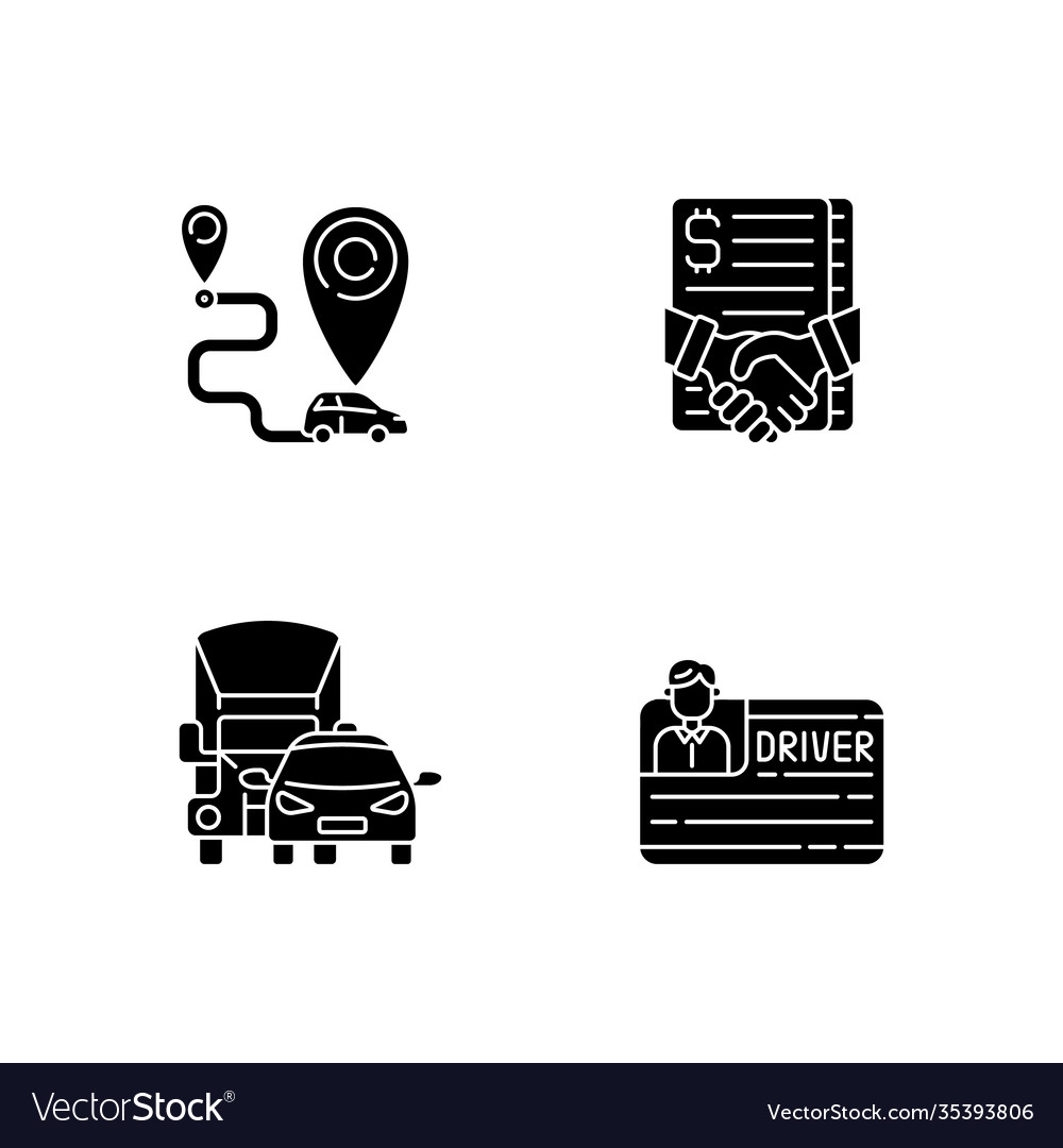 Car sharing and rental service black glyph icons