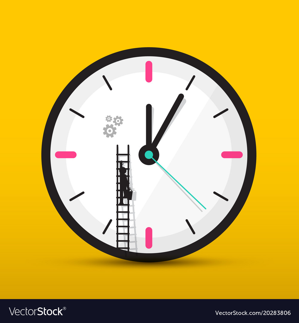 Clock icon with man on ladder time maintenance