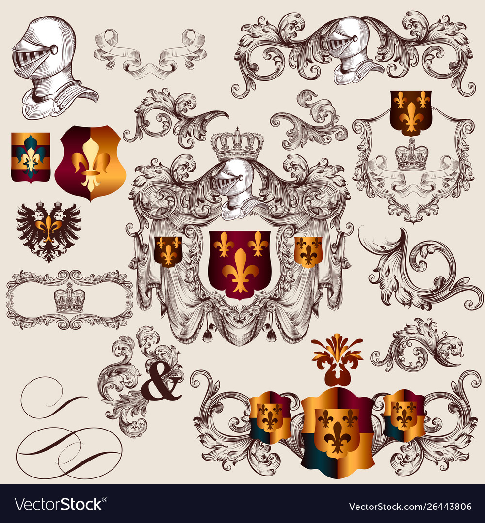 Collection heraldic elements in vintage style Vector Image