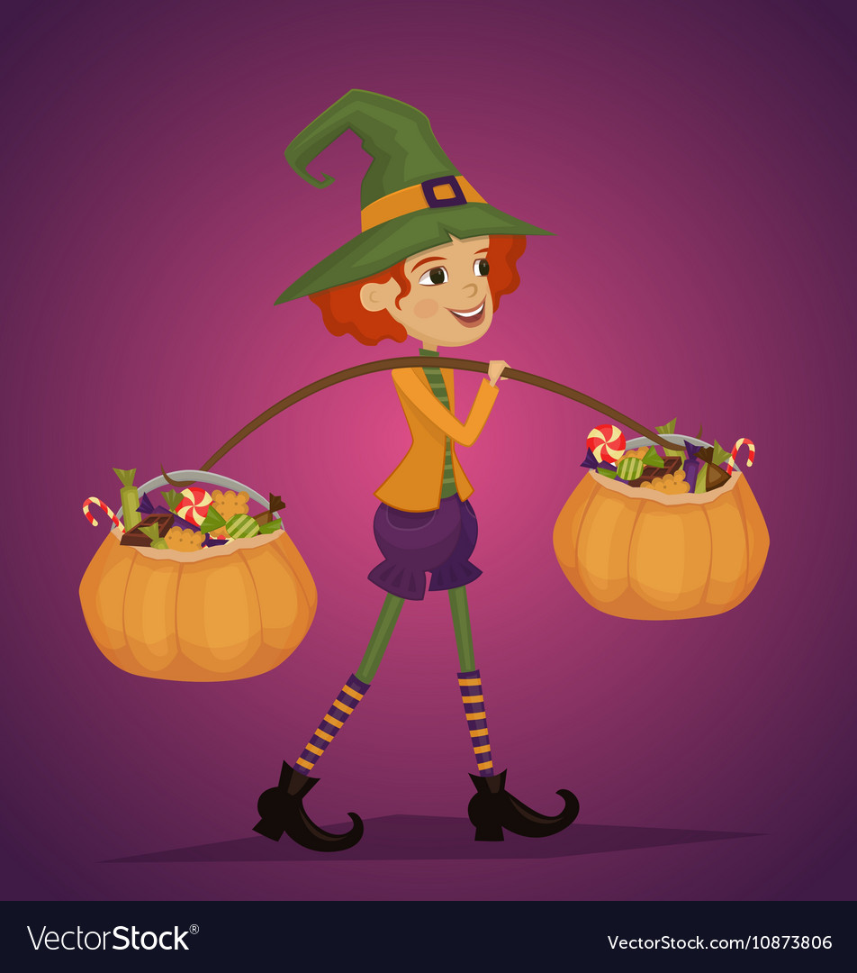 Girl in halloween costume with hat magician