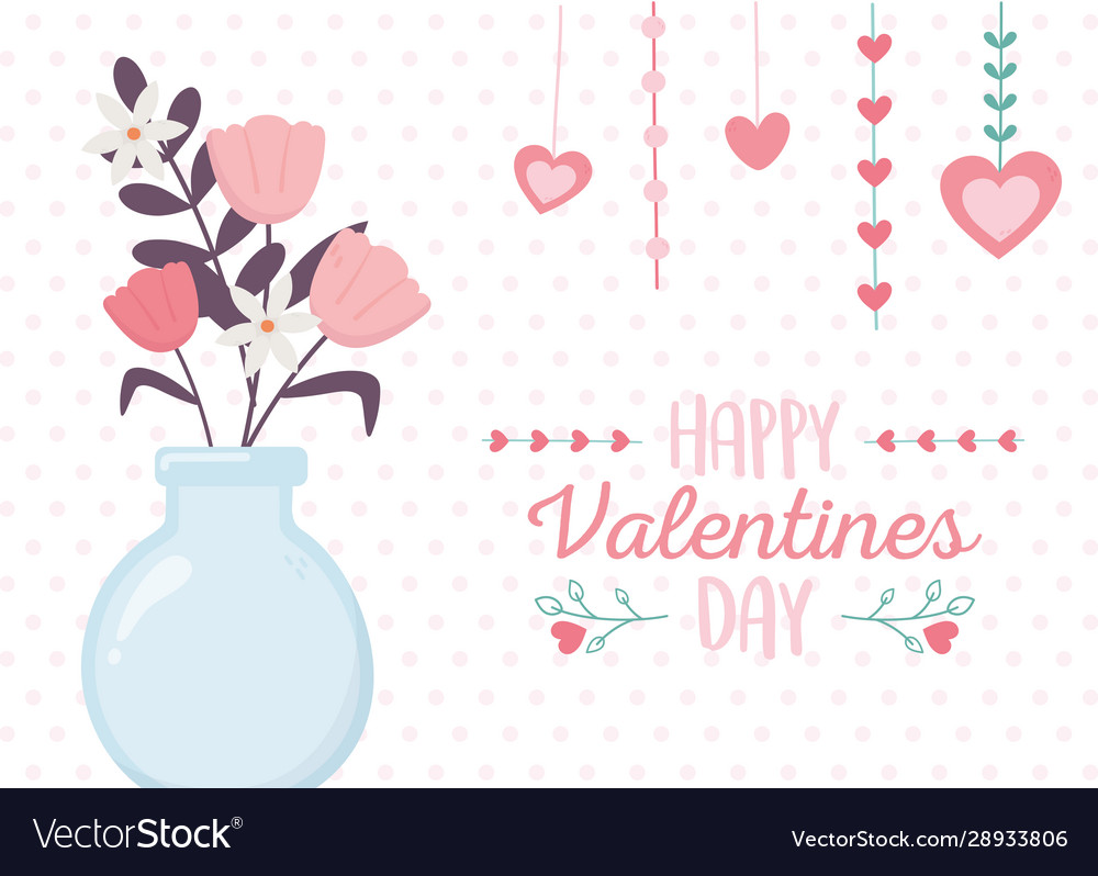 Happy Valentines Day Vase Glass With Flowers Vector Image