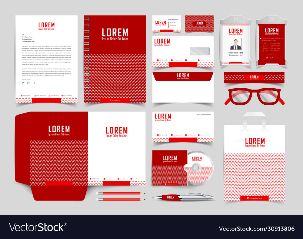 Red Wave Style Stationery Template Design