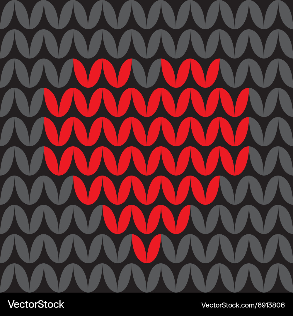 Tile knitting pattern with red heart Royalty Free Vector
