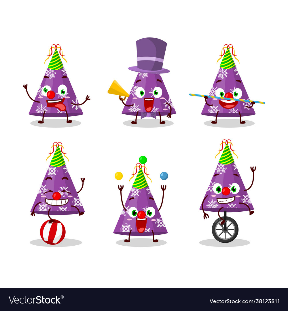 Cartoon purple party hat with various circus shows