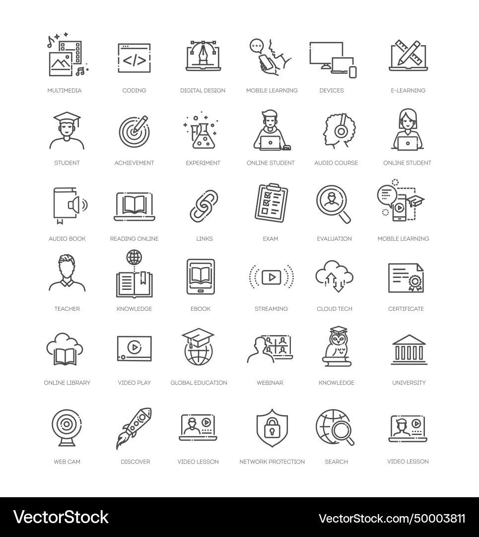 Collection of e-learning related line icons Vector Image