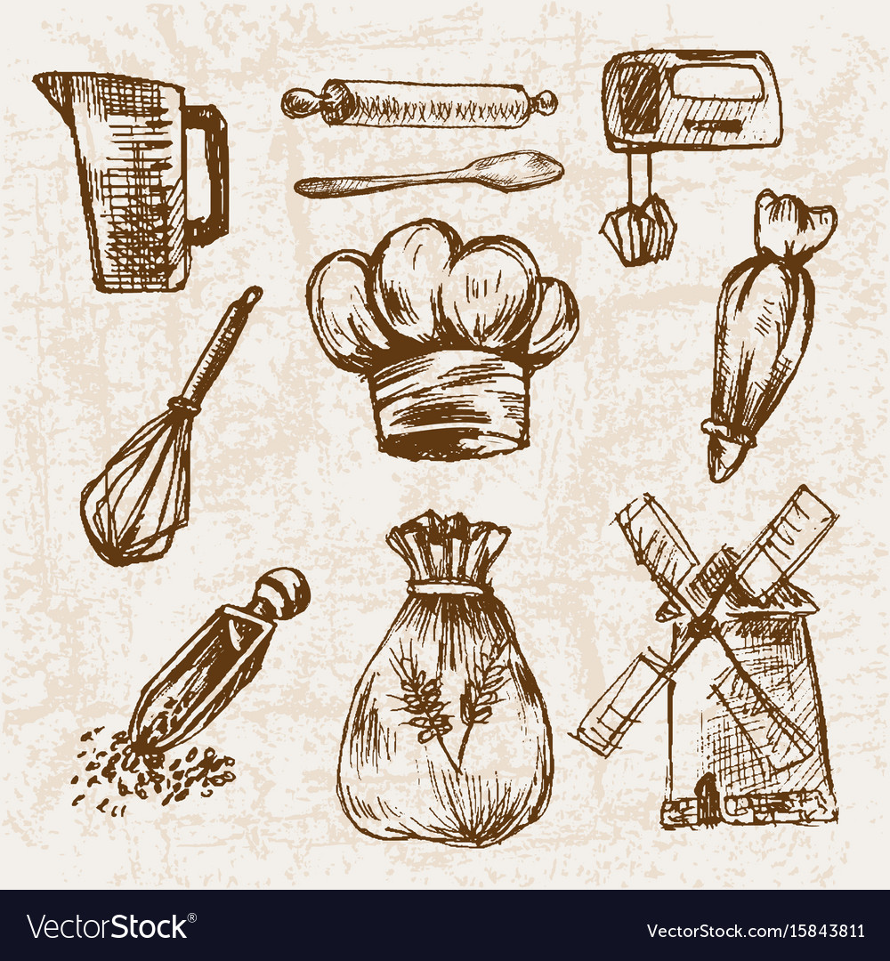 Digital Detailed Line Art Bakery Royalty Free Vector Image