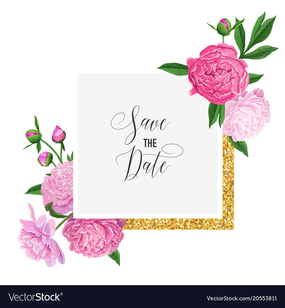 Download Floral wedding invitation template pink peony Vector Image